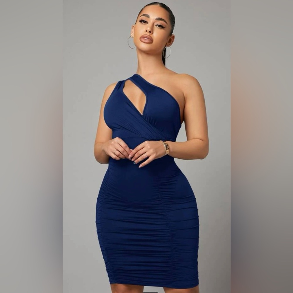 Navy one shoulder Sexy Dress Fitted Bodycon